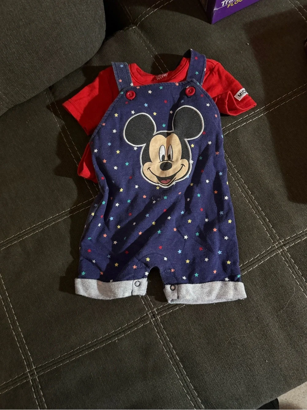 Disney Navy Mickey Mouse Shortalls with Red Tee and Cream Chewbacca Set